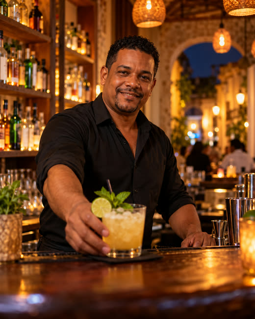 El dueño de un bar sirve un trago detrás de la barra